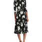 Vestido Ralph Lauren Feminino com Cinto Floral, Manga 3/4, Decote em V Abaixo do Joelho, Tamanho 0P
