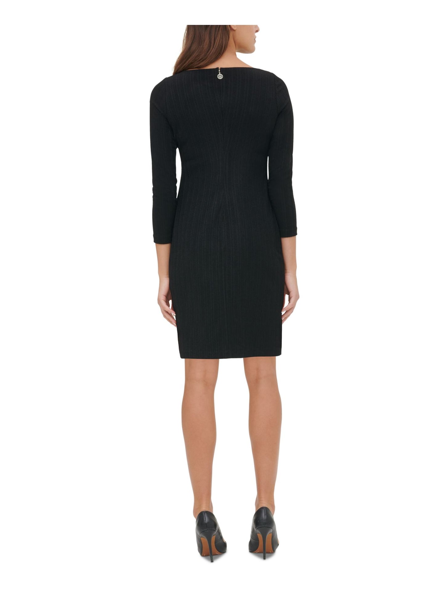 Vestido tubinho TOMMY HILFIGER feminino com manga 3/4 e comprimento até o joelho, preto, tamanho 8