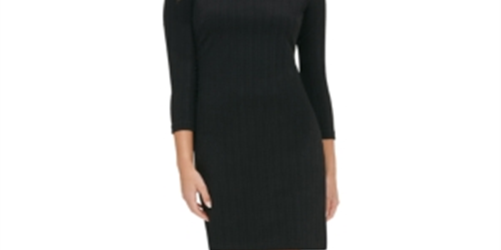 Vestido tubinho TOMMY HILFIGER feminino com manga 3/4 e comprimento até o joelho, preto, tamanho 8