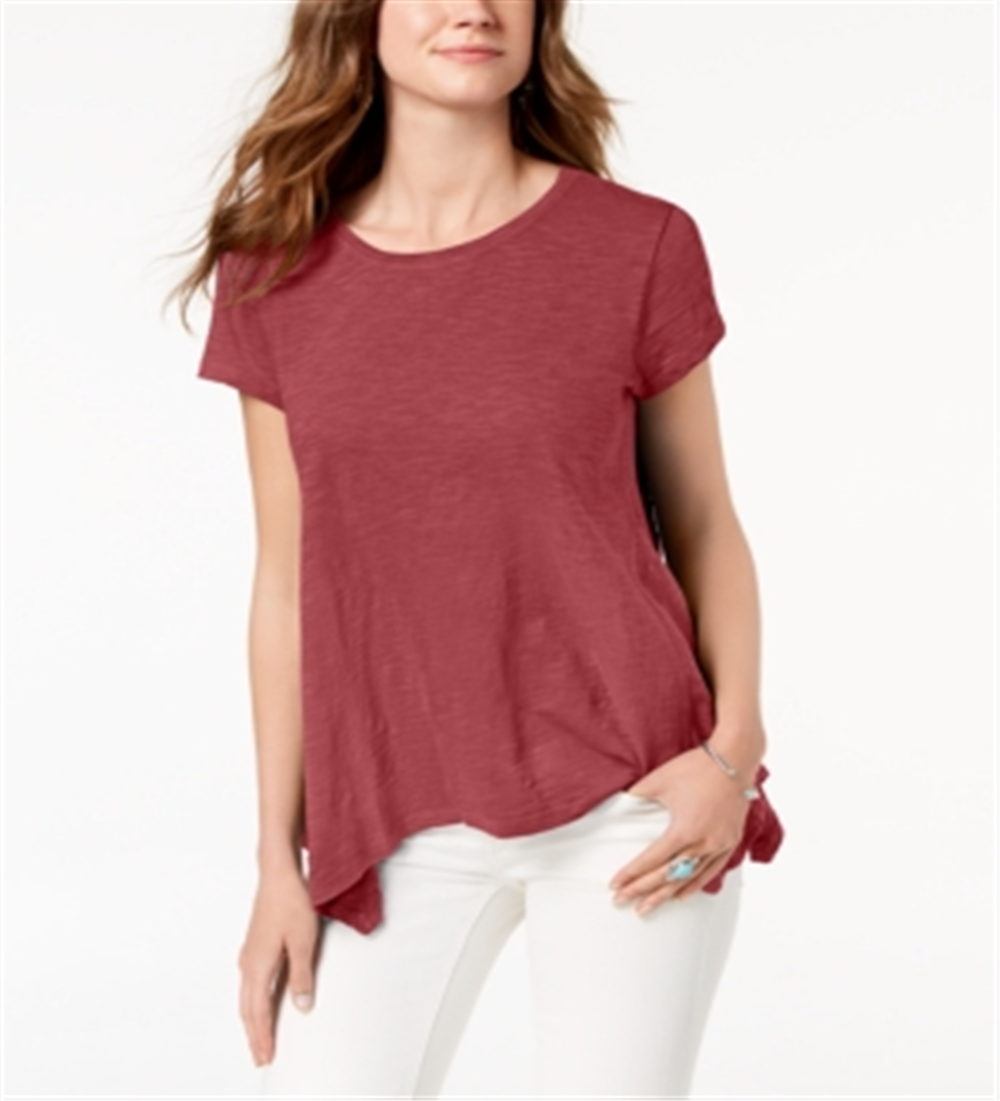Camiseta feminina estilo &amp; co com bainha de lenço vermelha, tamanho pequeno