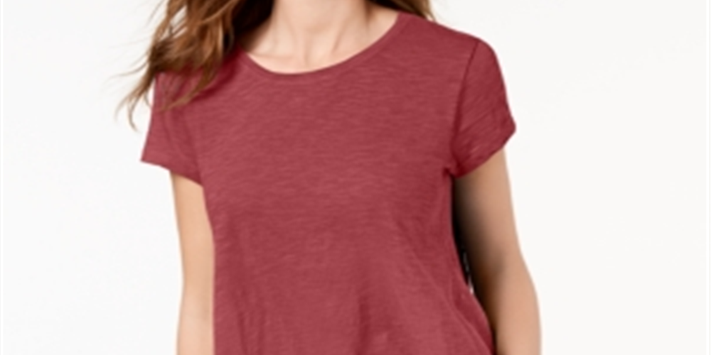 Camiseta feminina estilo &amp; co com bainha de lenço vermelha, tamanho pequeno