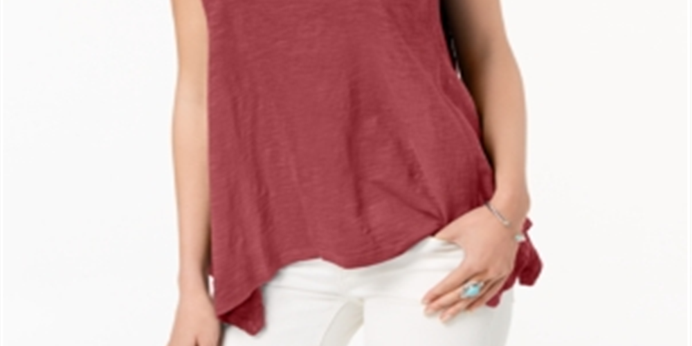 Camiseta feminina estilo &amp; co com bainha de lenço vermelha, tamanho pequeno