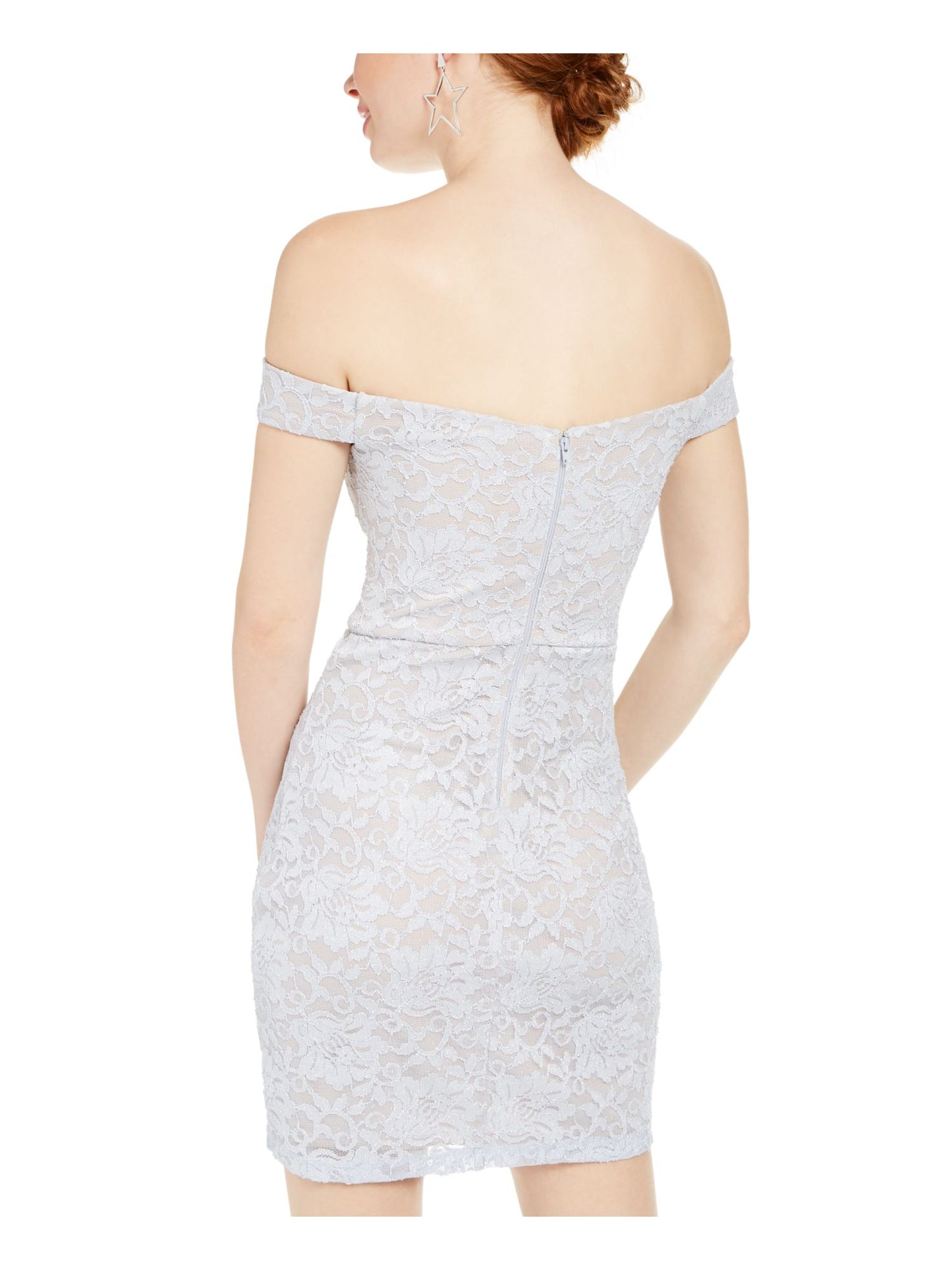 Vestido curto de coquetel com lantejoulas e corações, bordado com renda floral, ombro de fora, prateado, tamanho 11