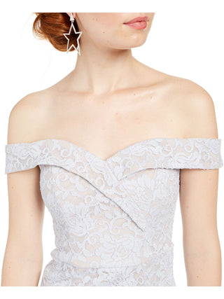 Vestido curto de coquetel com lantejoulas e corações, bordado com renda floral, ombro de fora, prateado, tamanho 11