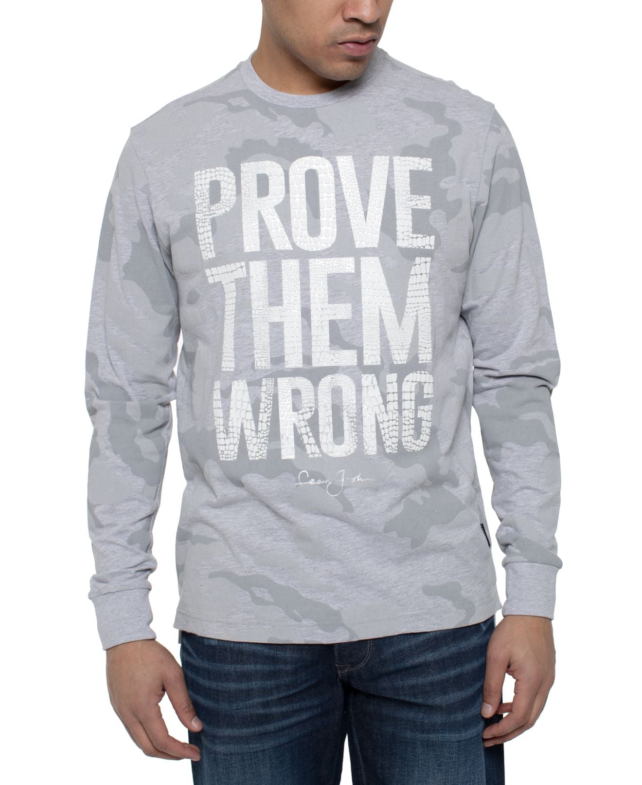 Camiseta camuflada masculina Sean John Prove Them Wrong, cinza, tamanho pequeno