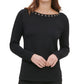 Blusa Calvin Klein Feminina Manga Longa Gola Joia Preta Tamanho XS