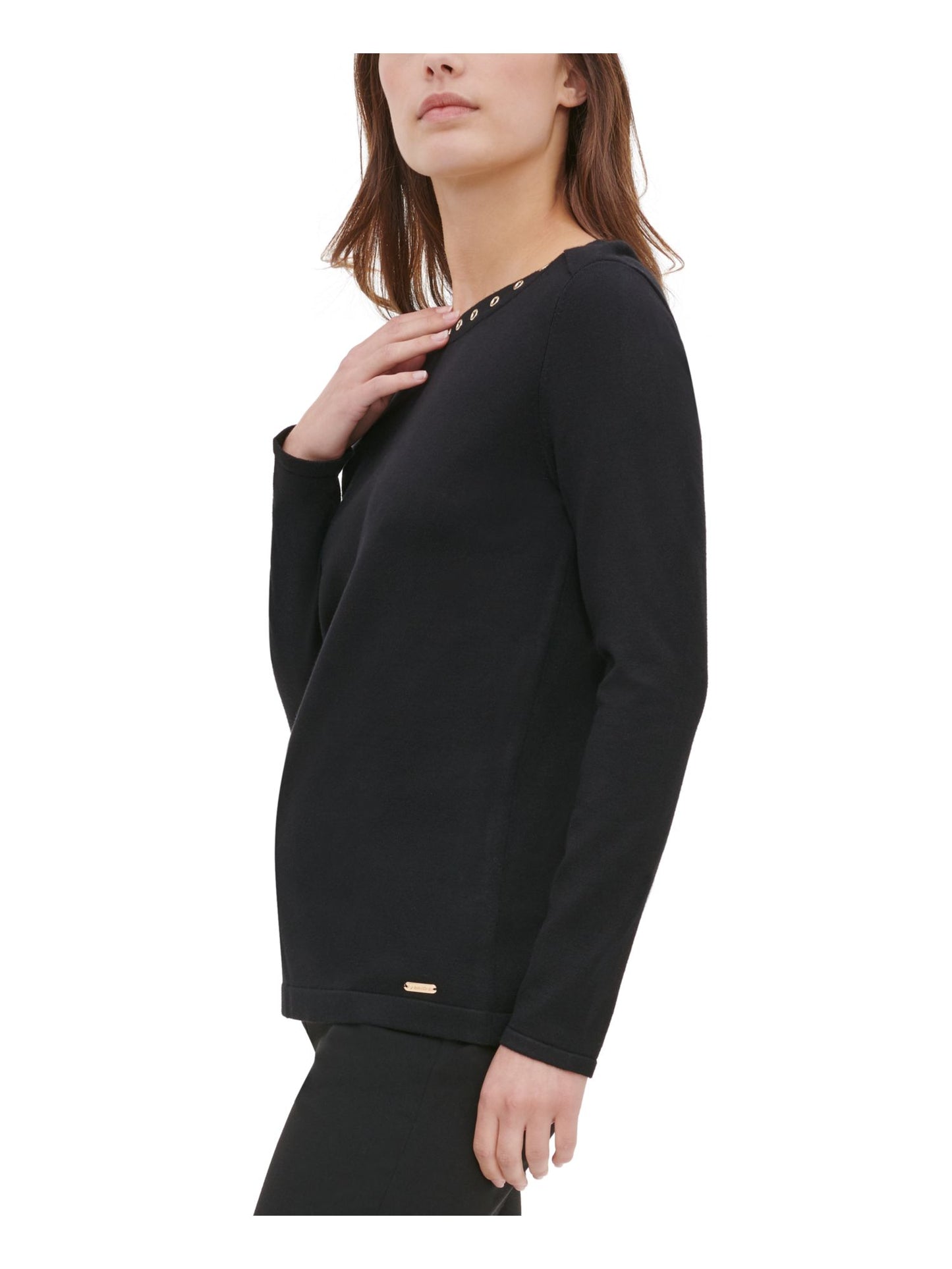 Blusa Calvin Klein Feminina Manga Longa Gola Joia Preta Tamanho XS