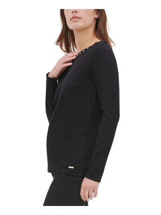 Blusa Calvin Klein Feminina Manga Longa Gola Joia Preta Tamanho XS