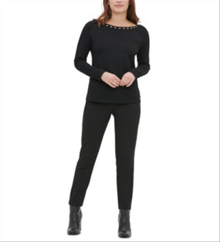 Blusa Calvin Klein Feminina Manga Longa Gola Joia Preta Tamanho XS