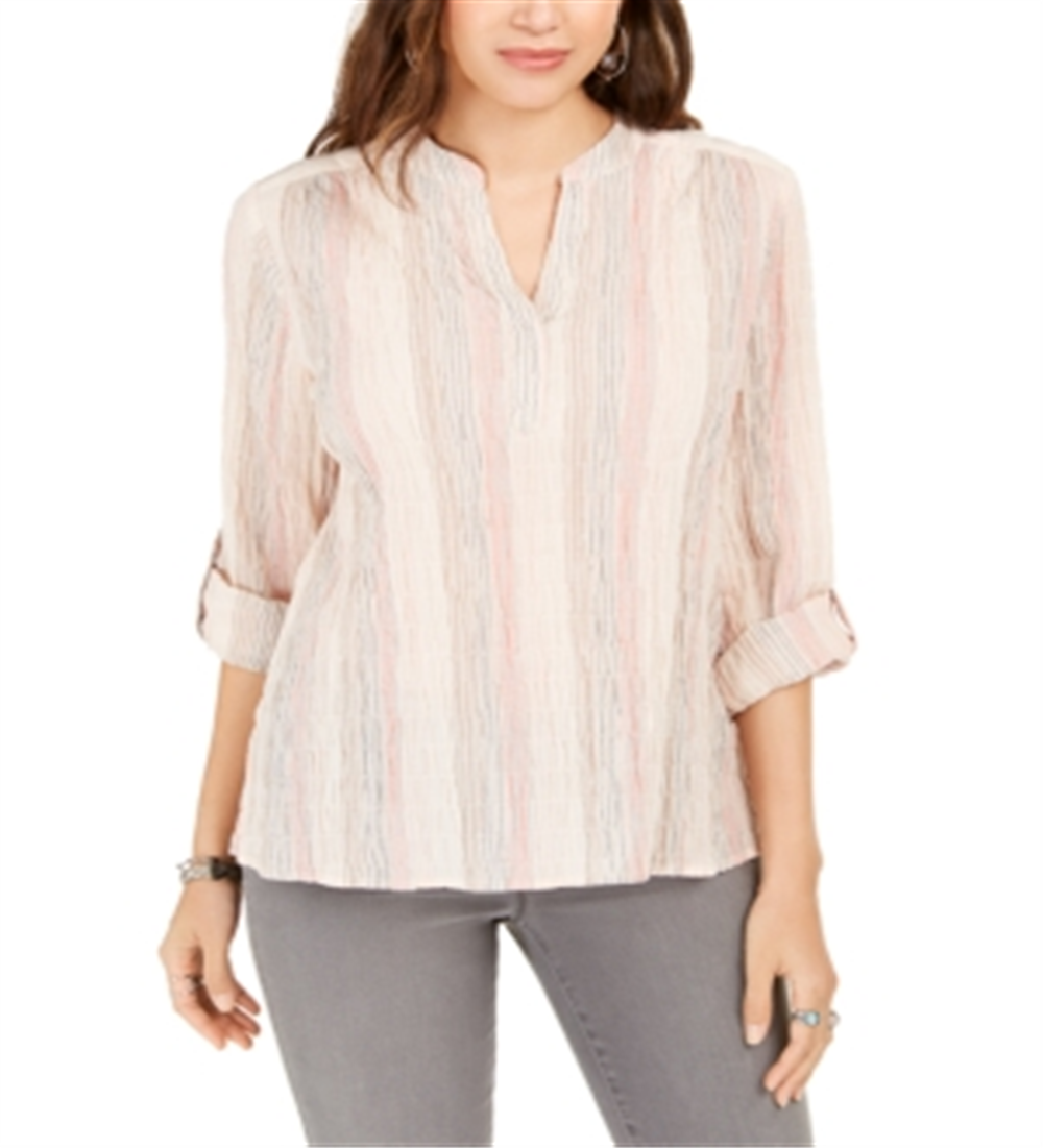 Blusa listrada com decote aberto e manga curta feminina Style &amp; Co, tamanho XS