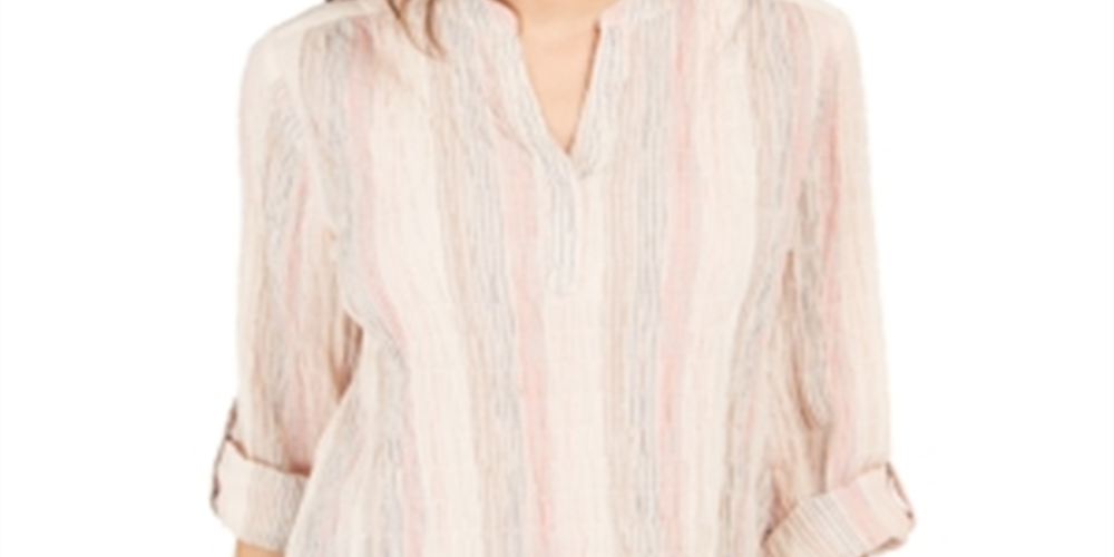 Blusa listrada com decote aberto e manga curta feminina Style &amp; Co, tamanho XS
