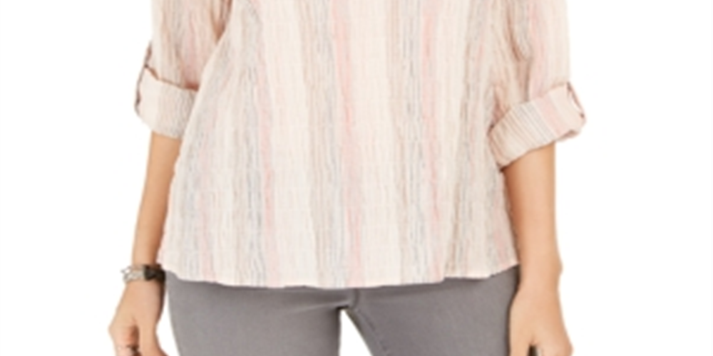 Blusa listrada com decote aberto e manga curta feminina Style &amp; Co, tamanho XS