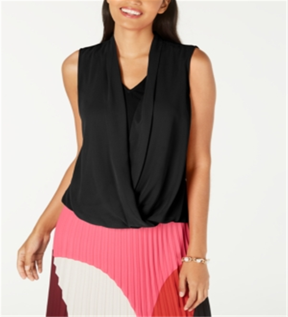 Blusa feminina Alfani sem mangas com frente drapeada, preta, pequena, grande