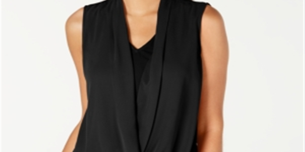 Blusa feminina Alfani sem mangas com frente drapeada, preta, pequena, grande