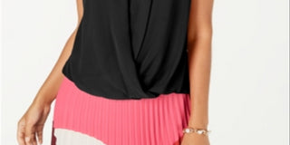 Blusa feminina Alfani sem mangas com frente drapeada, preta, pequena, grande