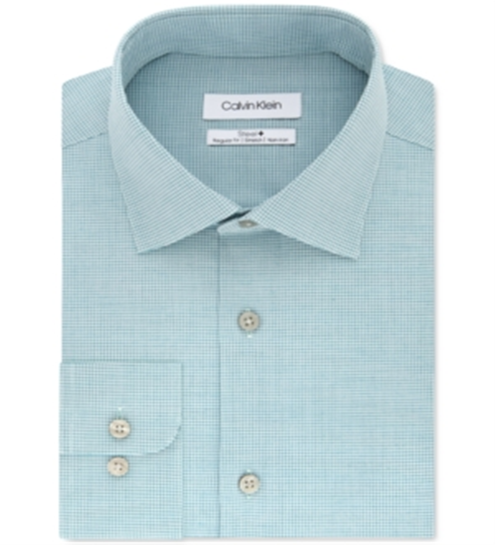 Camisa social masculina Calvin Klein Classic Regular Fit, sem passar, com elástico, tamanho 15x32x33, verde