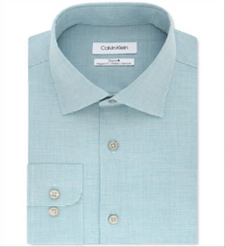 Camisa social masculina Calvin Klein Classic Regular Fit, sem passar, com elástico, tamanho 15x32x33, verde