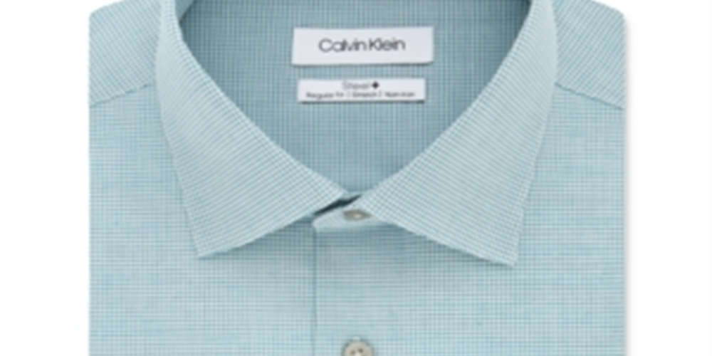 Camisa social masculina Calvin Klein Classic Regular Fit, sem passar, com elástico, tamanho 15x32x33, verde
