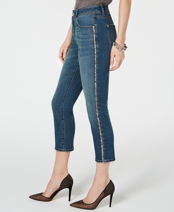 Calça jeans feminina INC International Concepts com corte curvilíneo e costura brilhante, azul, tamanho 6