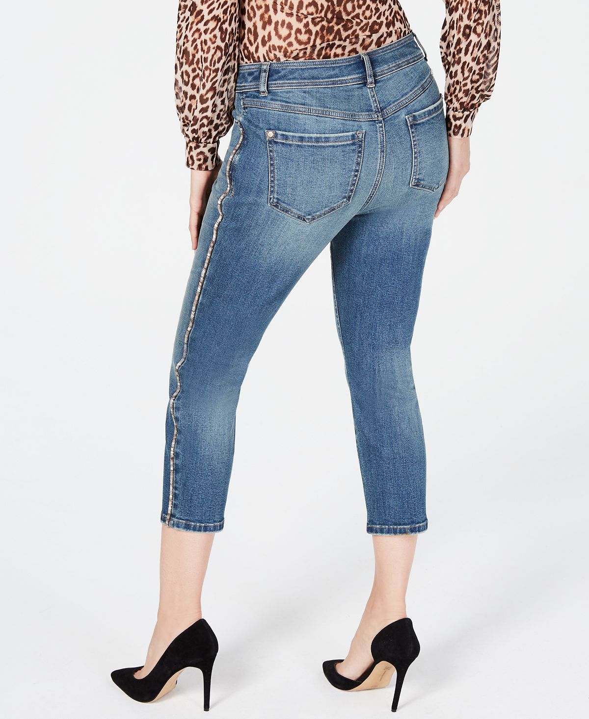 Calça jeans feminina INC International Concepts com corte curvilíneo e costura brilhante, azul, tamanho 6