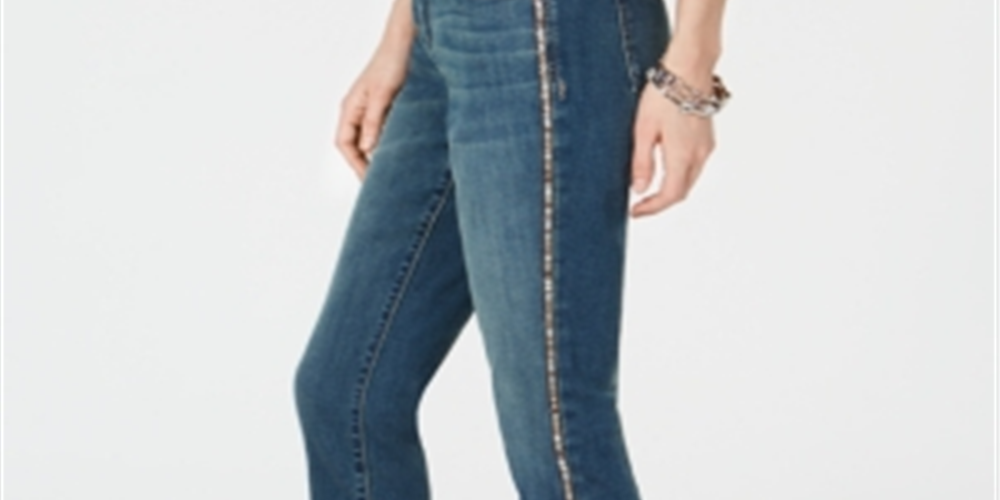 Calça jeans feminina INC International Concepts com corte curvilíneo e costura brilhante, azul, tamanho 6