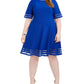 Vestido feminino plus size Jessica Howard Illusion-Detail Fit &amp; Flare Azul Tamanho 18W
