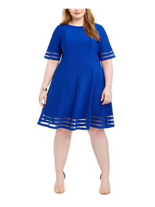 Vestido feminino plus size Jessica Howard Illusion-Detail Fit &amp; Flare Azul Tamanho 18W