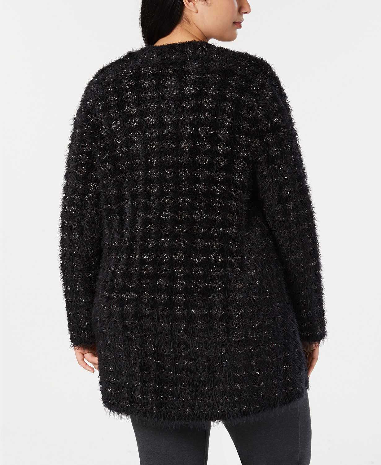Cardigan feminino Alfani Eyelash Yarn preto tamanho 2X