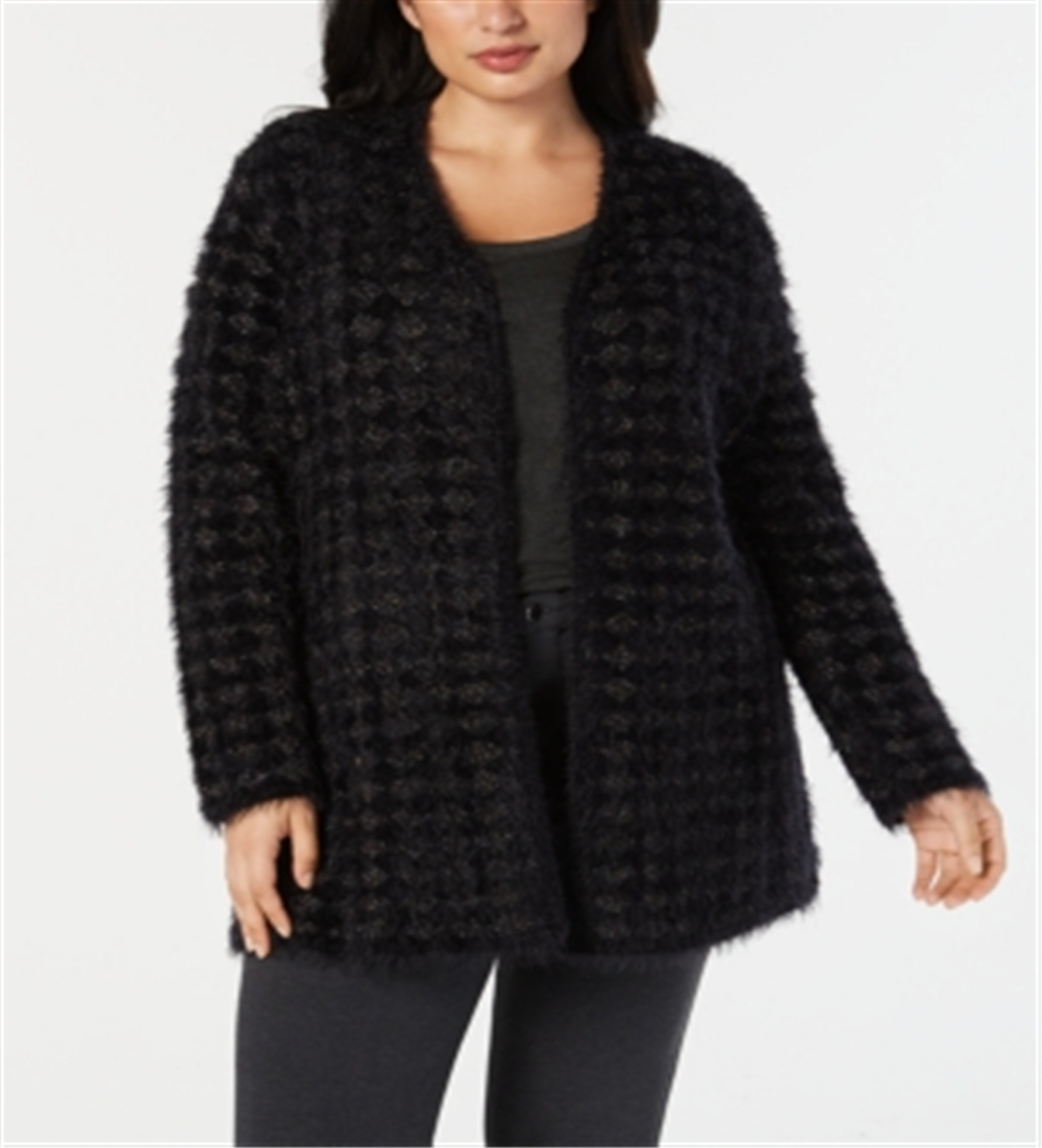 Cardigan feminino Alfani Eyelash Yarn preto tamanho 2X