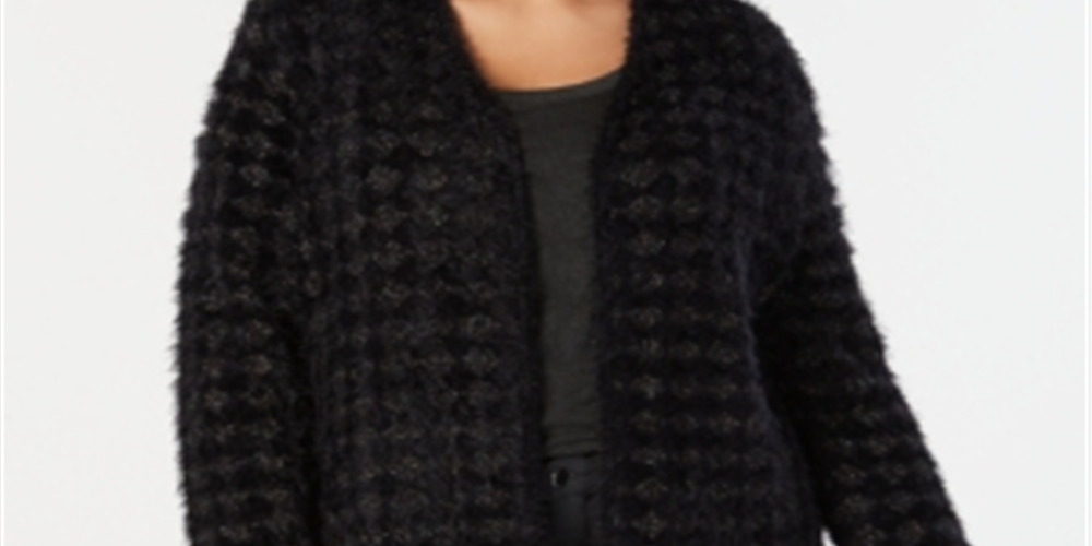 Cardigan feminino Alfani Eyelash Yarn preto tamanho 2X