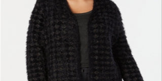 Cardigan feminino Alfani Eyelash Yarn preto tamanho 2X