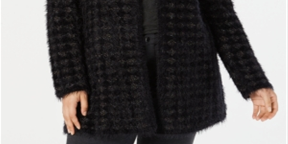 Cardigan feminino Alfani Eyelash Yarn preto tamanho 2X