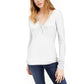Blusa feminina com nervuras e frente torcida da INC International Concepts, branca, tamanho pequeno
