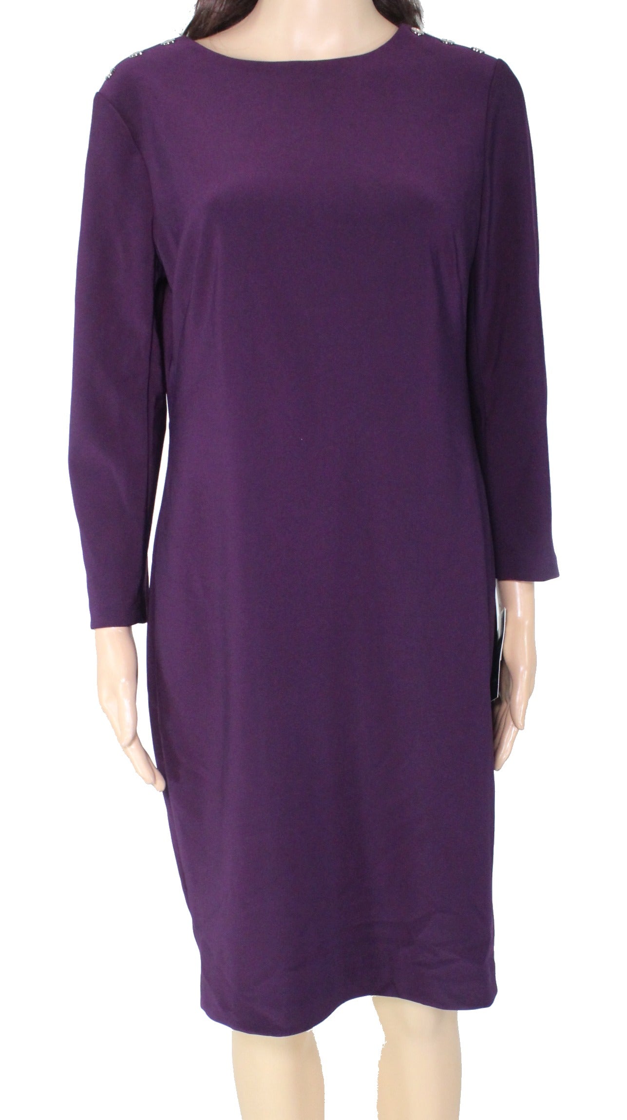 Vestido feminino Petite de Jersey com ombros de fora e botões Lauren Ralph Lauren, roxo, tamanho 12 P