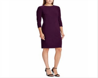 Vestido feminino Petite de Jersey com ombros de fora e botões Lauren Ralph Lauren, roxo, tamanho 12 P