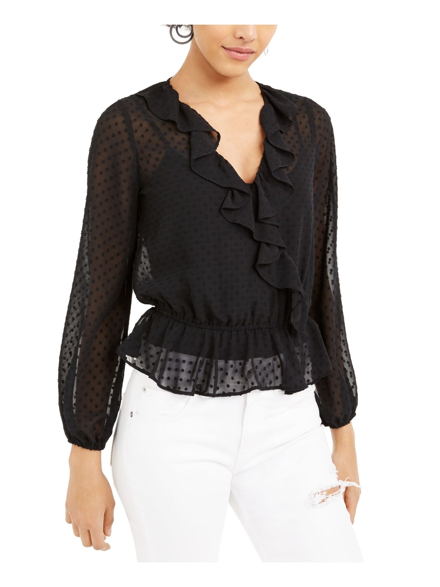 Blusa transparente com sobrepeliz Swiss Dot para mulheres Bar III, preta, tamanho pequeno
