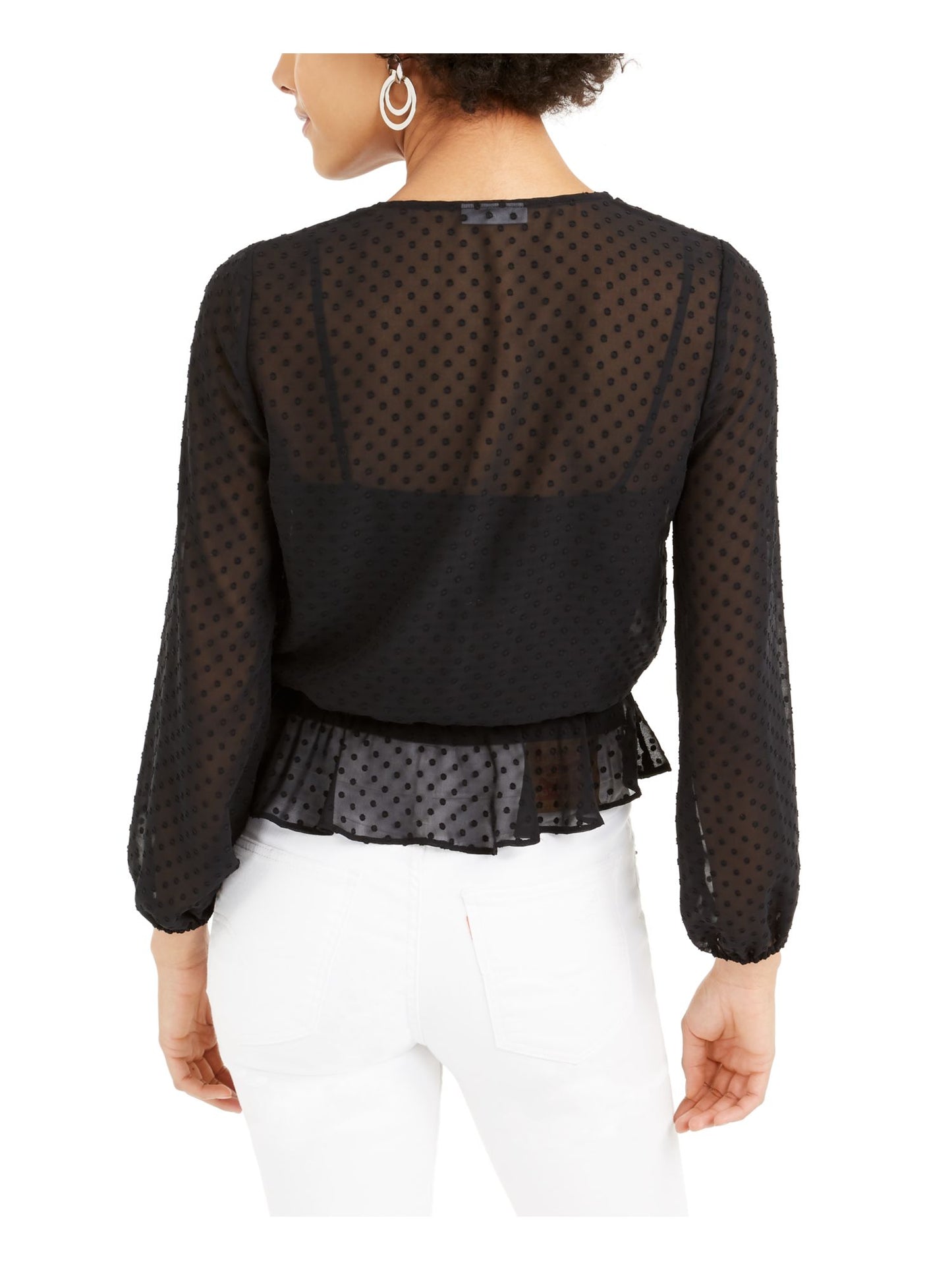 Blusa transparente com sobrepeliz Swiss Dot para mulheres Bar III, preta, tamanho pequeno