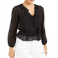 Blusa transparente com sobrepeliz Swiss Dot para mulheres Bar III, preta, tamanho pequeno