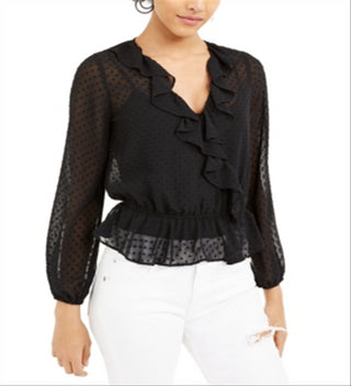 Blusa transparente com sobrepeliz Swiss Dot para mulheres Bar III, preta, tamanho pequeno