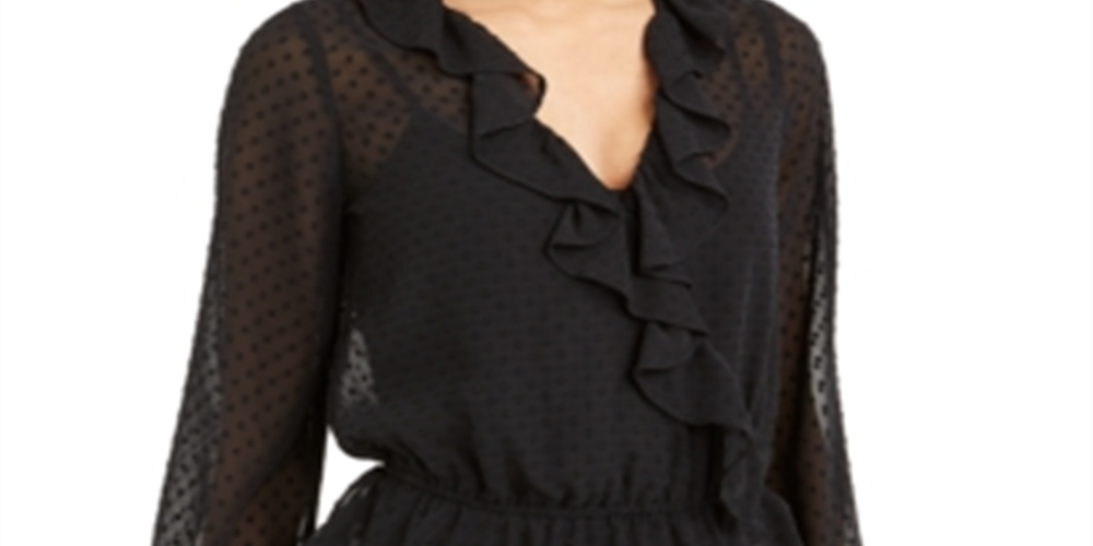 Blusa transparente com sobrepeliz Swiss Dot para mulheres Bar III, preta, tamanho pequeno