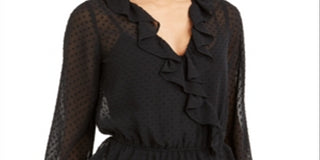 Blusa transparente com sobrepeliz Swiss Dot para mulheres Bar III, preta, tamanho pequeno