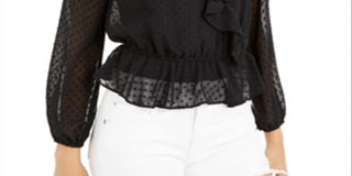 Blusa transparente com sobrepeliz Swiss Dot para mulheres Bar III, preta, tamanho pequeno