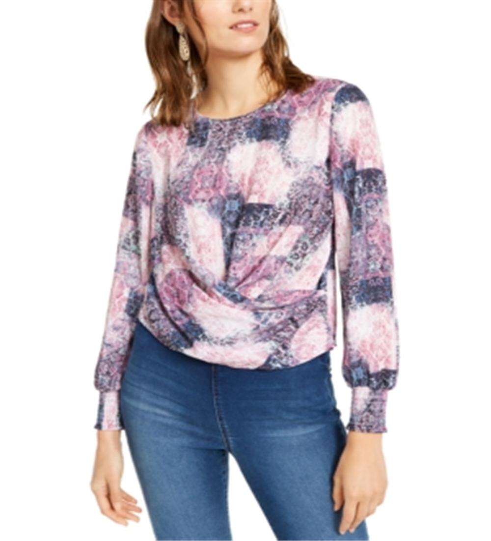 Blusa feminina com decote em V e frente torcida, tamanho P, rosa, da INC International Concepts