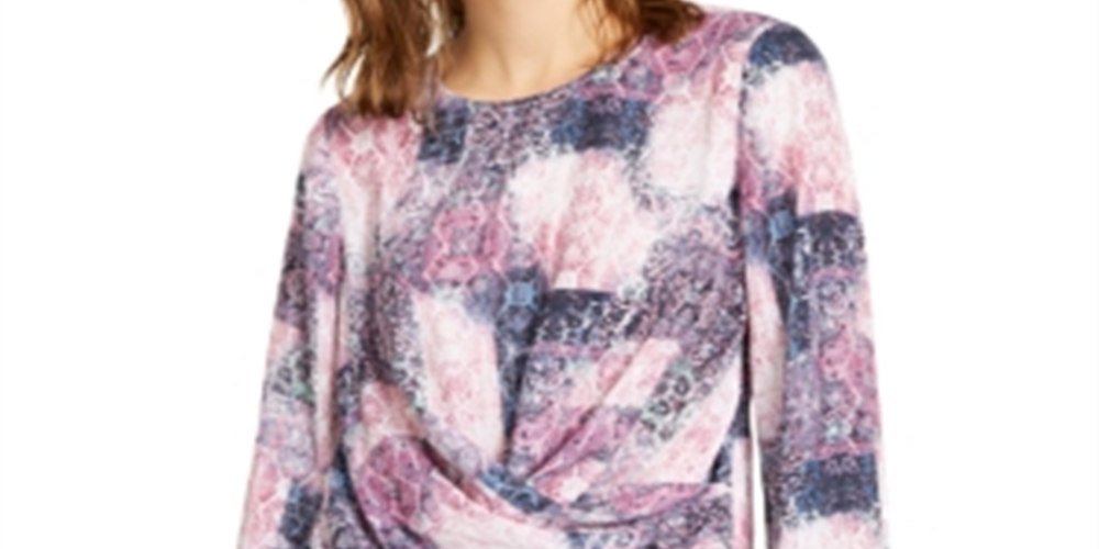 Blusa feminina com decote em V e frente torcida, tamanho P, rosa, da INC International Concepts