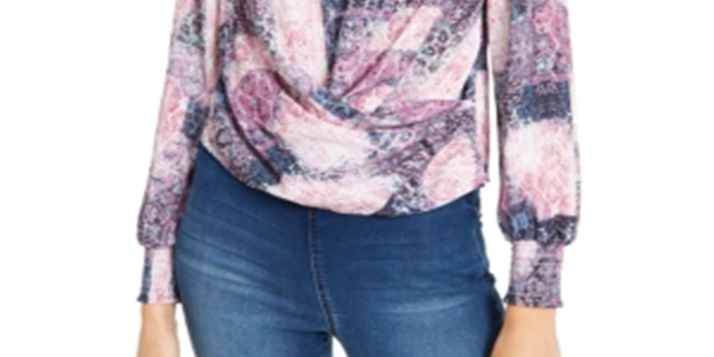 Blusa feminina com decote em V e frente torcida, tamanho P, rosa, da INC International Concepts