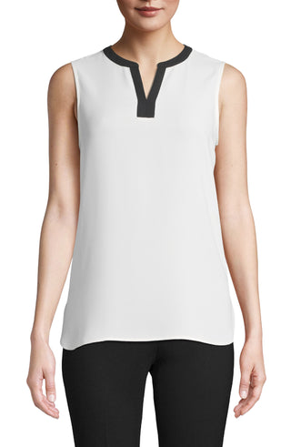 Blusa feminina Anne Klein com decote aberto e sem mangas, branca, tamanho pequeno