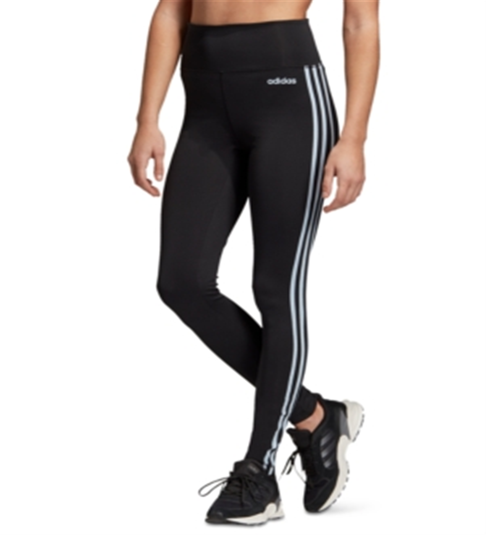 Calça legging feminina Adidas Design 2 Move 3 Stripe de cintura alta, preta, tamanho XX-S