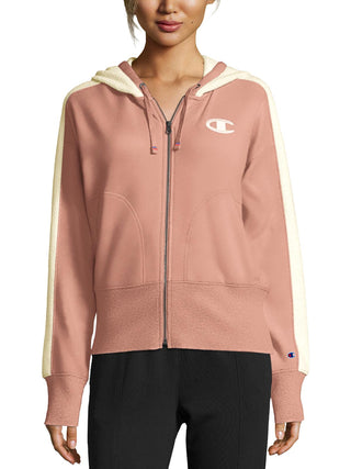 Moletom com capuz Champion Heritage Herringbone com zíper, rosa, tamanho médio