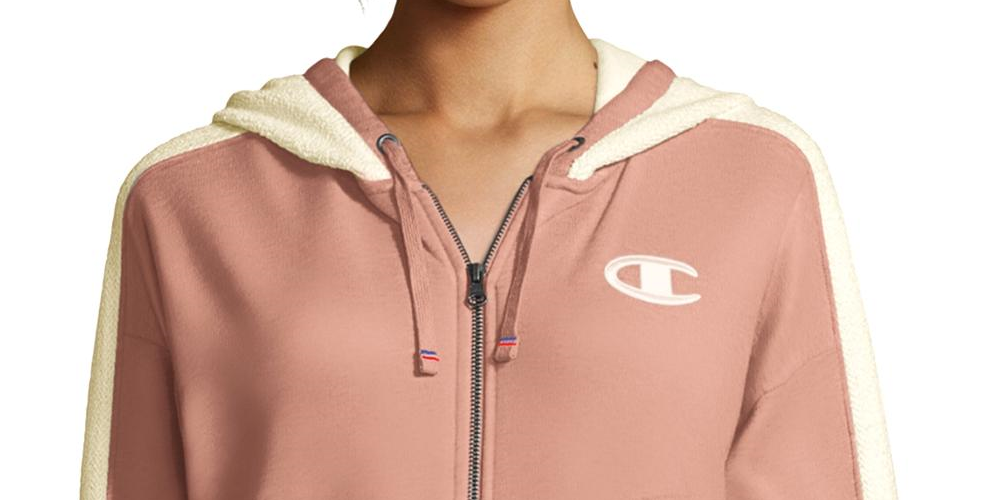 Moletom com capuz Champion Heritage Herringbone com zíper, rosa, tamanho médio