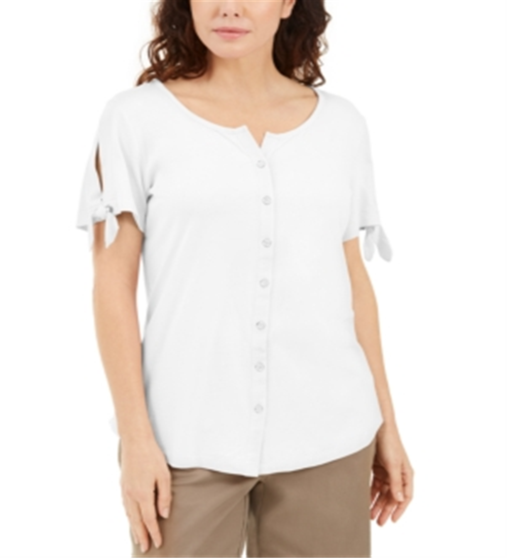 Karen Scott Blusa Feminina com Botões Frontais Branca Tamanho X-S